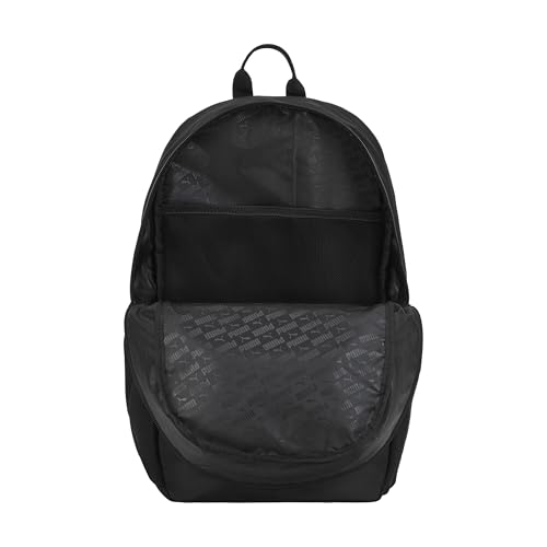 PUMA Women's Poppy Backpack in Memory Cloth with Laptop Sleeve, Luggage Strap & Water Bottle Pockets - color: Black/Silver