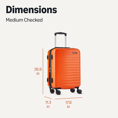 Amazon Basics 하드사이드 스피너, 기내용, 바퀴 달린 확장 가능한 여행 가방, 주황색., 66cm(26인치) - color: 주황색., size: Medium Checked