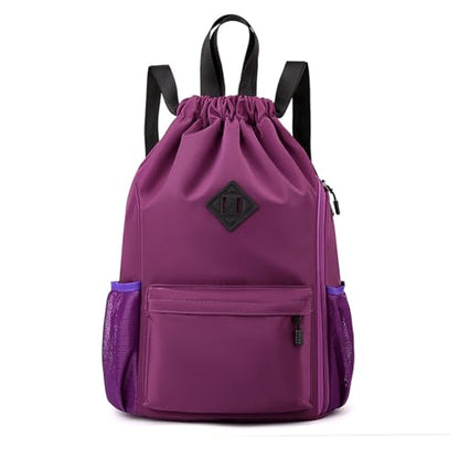 Valleycomfy Waterproof Drawstring Gym Backpack Bag for Men & Women Purple - color: A-purple