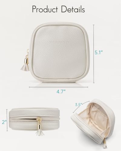 VLANDO Mini Makeup Bag,Water-Resistant Cosmetic Pouch with Pockets,Beige - color: Mini-Lychee Beige