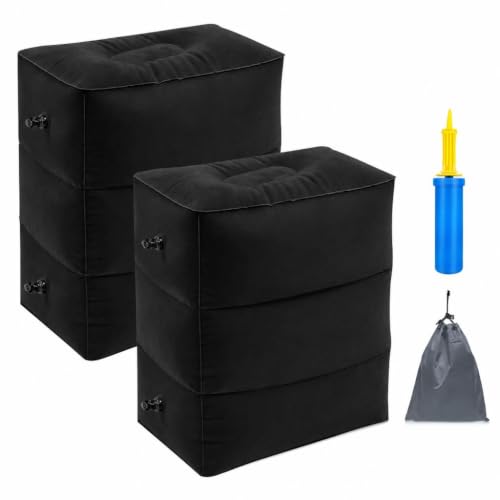 Inflatable Foot Rest Pillow Airplane Travel Kids Black (2 Pack) - color: Black