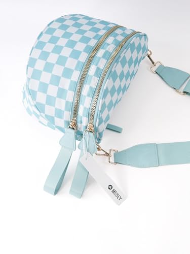 Checkered Crossbody Bag Bum Bag for Women,Spacious Fanny Packs Belt Bag | Stylish and Versatile,football mom essentials,Checkered Purse,mom bag,crescent bag,over the shoulder bags for women - color: Ice-Blue Checkered