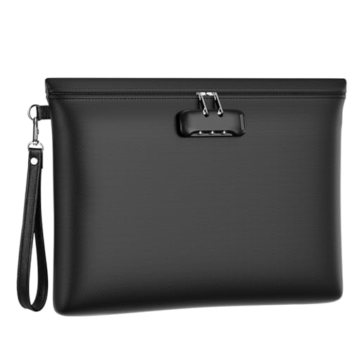 5200℉ Fireproof Document Bag with Lock,Money Pouch,14.6"x10.5" - color: Black, size: 14.6"x10.5"