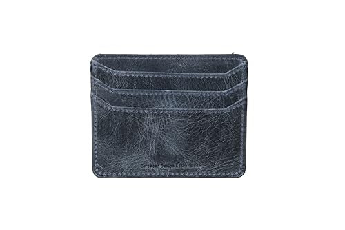 grande 3633 Genuine Leather Card Holder For Women and Men Super Slim Minimalist Small Snap Wallet (Rustic Blue) - color: Rustic Blue