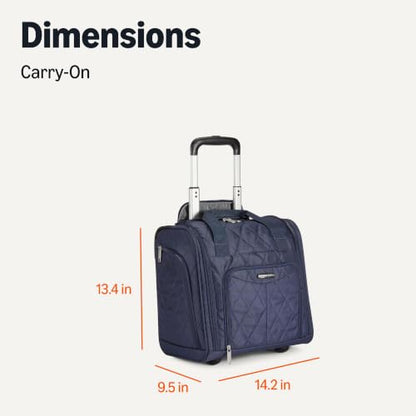 Amazon Basics Underseat Carry-On Luggage with Wheels, 14" Rolling Travel Bag, Fits Under the Seat with Multiple Pockets and Compartments, Navy Quilted - color: Navy Quilted