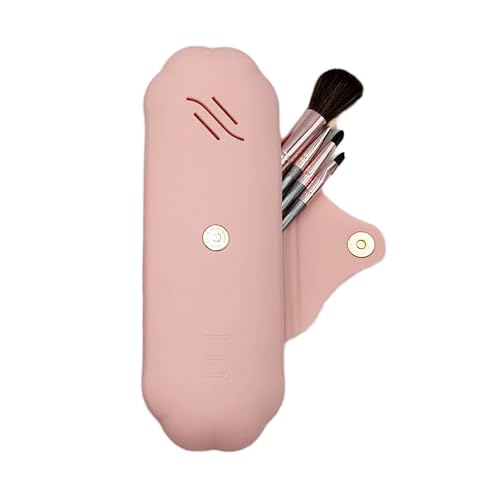 Silicone Makeup Brush Holder, Magnetic Anti-Fall Travel Cosmetic Case(Pink) - color: Pink