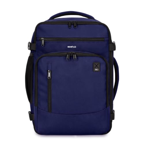 ECOHUB 19" Large Travel Backpack, Carry on Luggage Airline Approved, Water Resistant Rucksacks Fit 15.6" Laptop, AirTag Pocket, Lightweight Casual Daypack, 34L, Blue - color: Blue-4