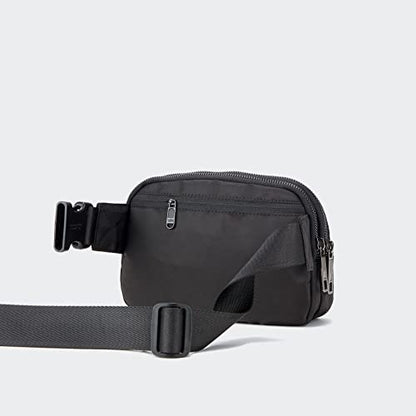 Pander Nylon Fanny Pack Belt Bag for Women with 5 Zipper Pockets, Black - color: Black Polyester