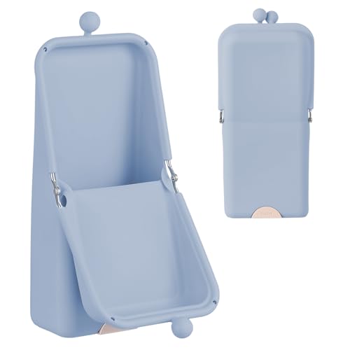 Kacctyen Makeup Brush Case Silicone Standing Makeup Brush Holder,Light Blue | Silicone Make up Travel Bag with Suction Portable Cosmetic Organizer Phone Stand Pouch for Travel Home Back to School Use - color: Light Blue