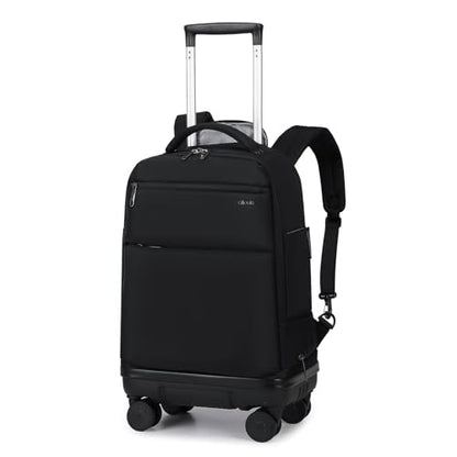 Rolling Backpack with Removable Wheels, 18 inch Computer Laptop Bag Carry on Travel Wheeled Business Backpack for Women Men - color: Black