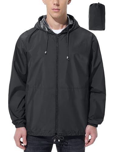 UIQUR Mens Rain Jacket Raincoat Waterproof Windbreaker - color: Black, size: Large