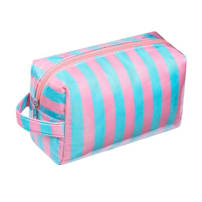 PVC Striped Clear Coated Waterproof Makeup Bag(11Pink Blue) - color: 11Pink Blue
