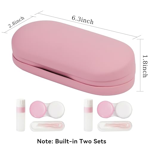 Eyeglass Case Double Sided Travel Size Portable Contact Lens Box 2 in 1 - color: E-Pink