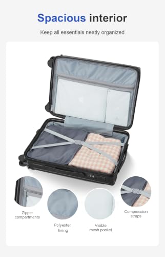 3-Piece ABS Hardside Luggage Set with Foldable Cup Holder & Detachable, Black - color: B ++ Black