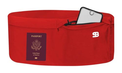 StashBandz Running Belt, Money Belt, 4-Pocket Phone Holder with Zipper - color: Red, size: Small
