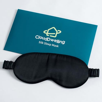 100% 22 Momme 6A Grade Double-Sided Pure Mulberry Silk Eye Mask Soft Breathable Sleep Blindfold with Elastic Headband for Men and Women Pack of 1 (Black) - color: Black