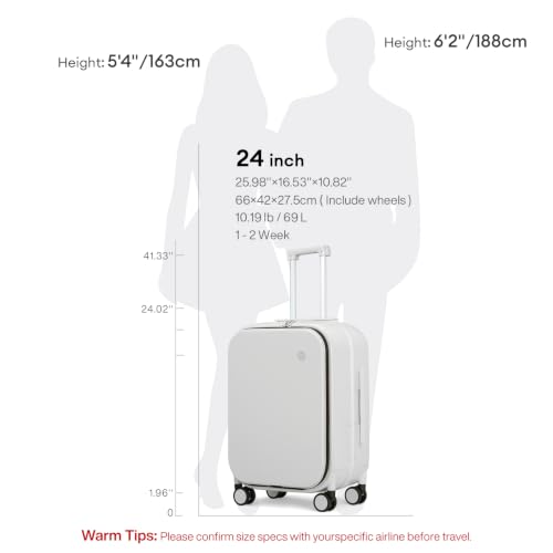mixi Luggage Suitcase with Spinner Wheels, 24'' Checked Travel Luggage Aluminum Frame PC Hardside with TSA Lock & Cover - Smoke White - color: Smoke White, size: 24-inch