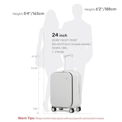 mixi Luggage Suitcase with Spinner Wheels, 24'' Checked Travel Luggage Aluminum Frame PC Hardside with TSA Lock & Cover - Smoke White - color: Smoke White, size: 24-inch