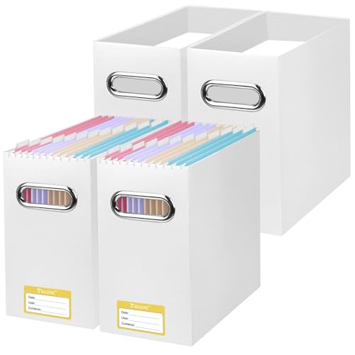 BALEINE 4PK File Organizer Box, Cardboard File Folder Organizer with Handle - color: White, style: 4PK (Slim)