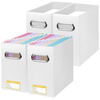 BALEINE 4PK File Organizer Box, Cardboard File Folder Organizer with Handle - color: White, style: 4PK (Slim)