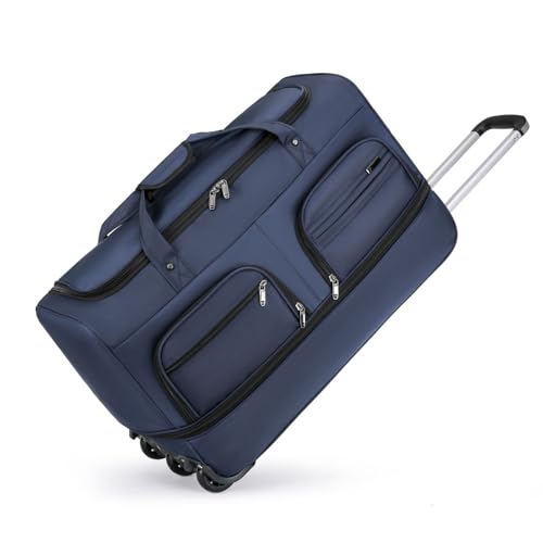Expandable Rolling Duffle Bag with Wheels, 28" Foldable Carry On Luggage Suitcases, Water-Resistant Travel Duffle Bag Carry On Suitcase Weekend Bag for Women Men Navy Blue - color: Blue, size: 28in