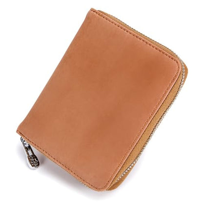 boshiho RFID Blocking 24 Slot Credit Card Holder Wallet Real Leather Multi Card Organizer Wallet with Zipper - color: Light Brown