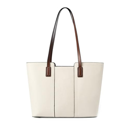 MFFOR Genuine Leather Tote Bag for Women, Large Shoulder Handbags - color: Beige