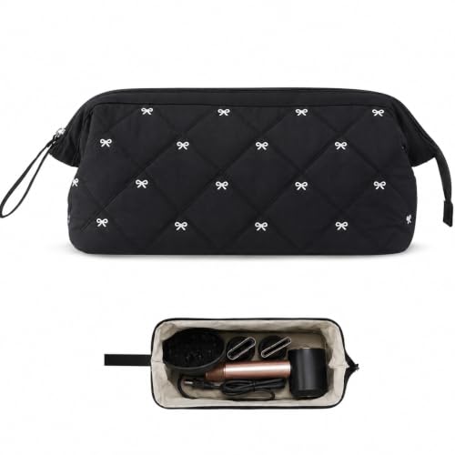 Stratalife Quilted Hair Tools Travel Bag with Polishing Cloth, Black Bow - color: Black Bow