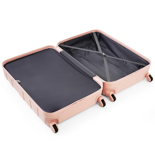 3 Pcs ABS Hardside Luggage Sets Spinner Wheel Suitcase TSA lock - color: brown pink