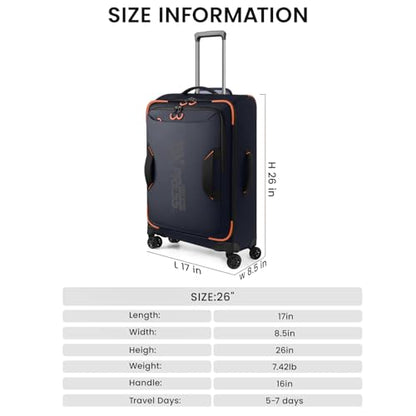 26'' Softside Rolling Luggage w/Front Open,Waterproof - color: Blue, size: Checked-Medium 26-Inch