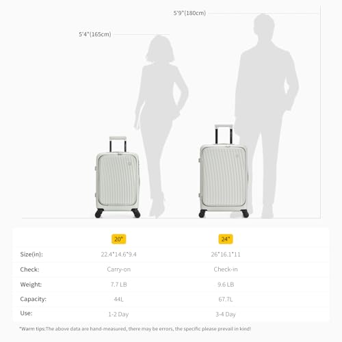 OIWAS Carry On Luggage with Cup Holder Top Opening Hardside Suitcase, White