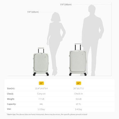 OIWAS Carry On Luggage with Cup Holder Top Opening Hardside Suitcase, White