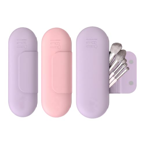 Silicone Makeup Brush Holder Travel Cosmetic Bag(Pink + Purple) - color: Pink + Purple