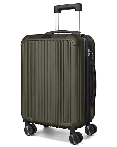LIGHT FLIGHT 20 Inch Carry On Luggage 22x14x9 Airline Approved, Dark Green | Durable ABS hardshell suitcase with TSA lock, 20% expandable capacity from 35L to 42L, silent 360 spinner wheels - color: Dark Green, size: Carry-On - 20"