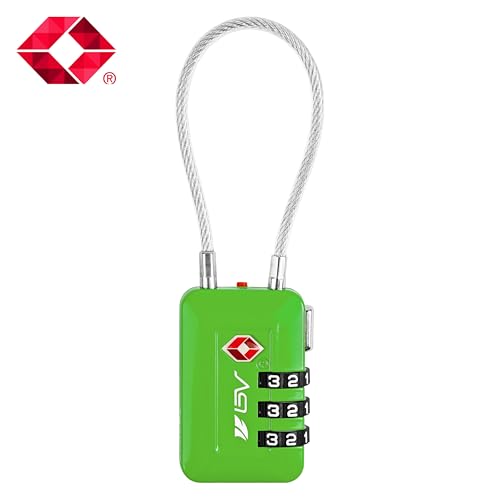 BV Luggage Locks TSA Accepted, Travel Sentry Approved 3-Digit Combination Suitcase Locks with Open Alert & Flexible Cable for Travel, Backpacks, Lockers, Cases, Green, 1 Pack - color: Green 1-Pack