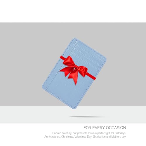 Slim RFID Blocking Leather Wallet for Men and Women - Card Holder Design - color: Sky Blue