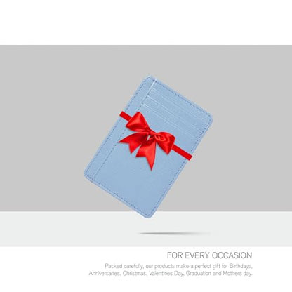 Slim RFID Blocking Leather Wallet for Men and Women - Card Holder Design - color: Sky Blue