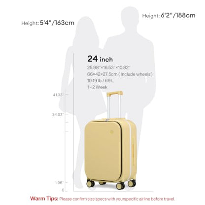 mixi Luggage Suitcase with Spinner Wheels, 24'' Checked Travel Luggage Aluminum Frame PC Hardside with TSA Lock & Cover - Lark Yellow - color: Lark Yellow, size: 24-inch