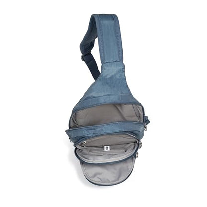 Baggallini Securtex® Anti-Theft Multi Zip Sling - Lightweight 8.6"x15.2" Travel Bag with Locking Zippers & RFID Protection - color: Mist