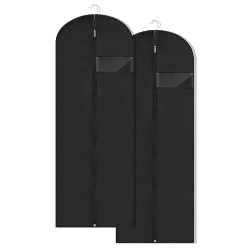Dress Bags for Gowns Long, 65'' Garment Bags for Hanging Clothes, Suit Bag Cover for Storage and Travel, 2 Pack (Black) - color: Black, size: 65''- 2 Pack