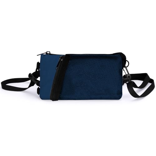 Small Crossbody Bag for Men, Horizontal Cell Phone Pouch Fits up to 6.5", Slim Sling Bag, 5 Pockets, Arm Strap - color: Blue