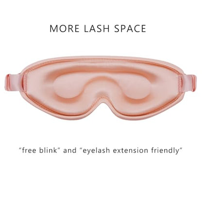 ALASKA BEAR Upgraded Silk Eye Mask with Deep Contour Molded Cups for Beauty Sleep & Lashes Extensions, Zero Pressure Sleeping Eye Cover with Silk-Cover Adjustable Strap - color: P-pink