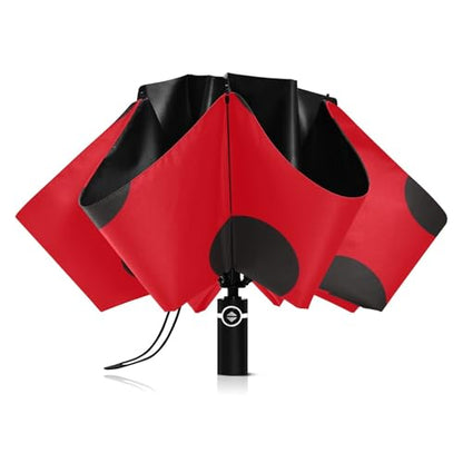 JIPONI Windproof Travel Umbrellas 01 - Large Compact Umbrella for Rain & Sun, Automatic Anti-UV Protection and Light Folding for Backpack & Car - color: Ladybug
