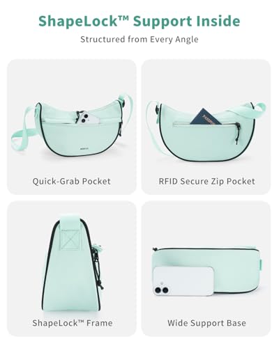 ECOHUB Anti Theft Crossbody Bag for Women & Men, Lightweight Nylon Crescent Shoulder Bag with RFID Pocket, Adjustable Strap - color: Mint Green
