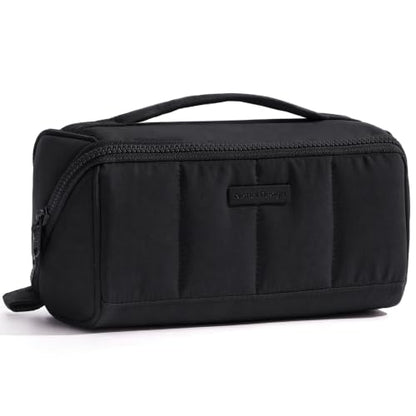 NISHEL Travel Makeup Bag Organizer Pouch Open Flat Cosmetic Case Brush Slot - color: Black, size: Medium