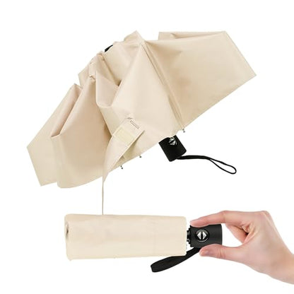 Automatic Mini Travel Umbrellas for Rain/Sun, Small Lightweight Folding Auto Open/Close Windproof Compact Umbrellas for Women Men, Fits Car & Backpack - color: Apricot