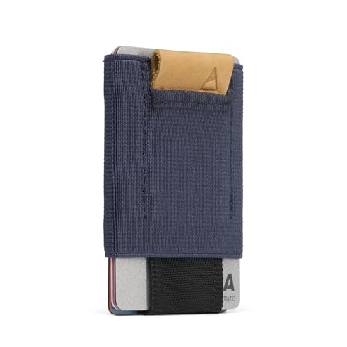 NOMATIC Slim Wallet For Men - Mens Wallet Slim - Navy With Leather - color: Navy with Leather Tab