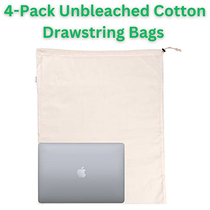 HB 4-Pack Cotton Large Drawstring Pouches 19" x 24" Dust-Proof Bags Cover