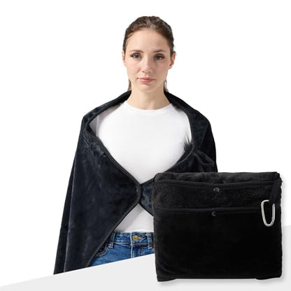Packable Travel Throw Blanket, Black - color: Black