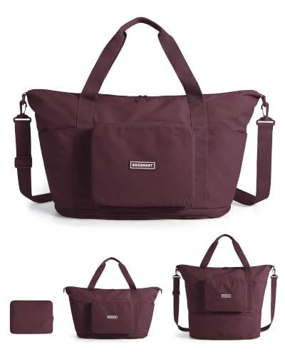 BAGSMART Foldable Travel Bag, 37L Expandable Personal Item Bag, Cherry Red - color: Cherry Red